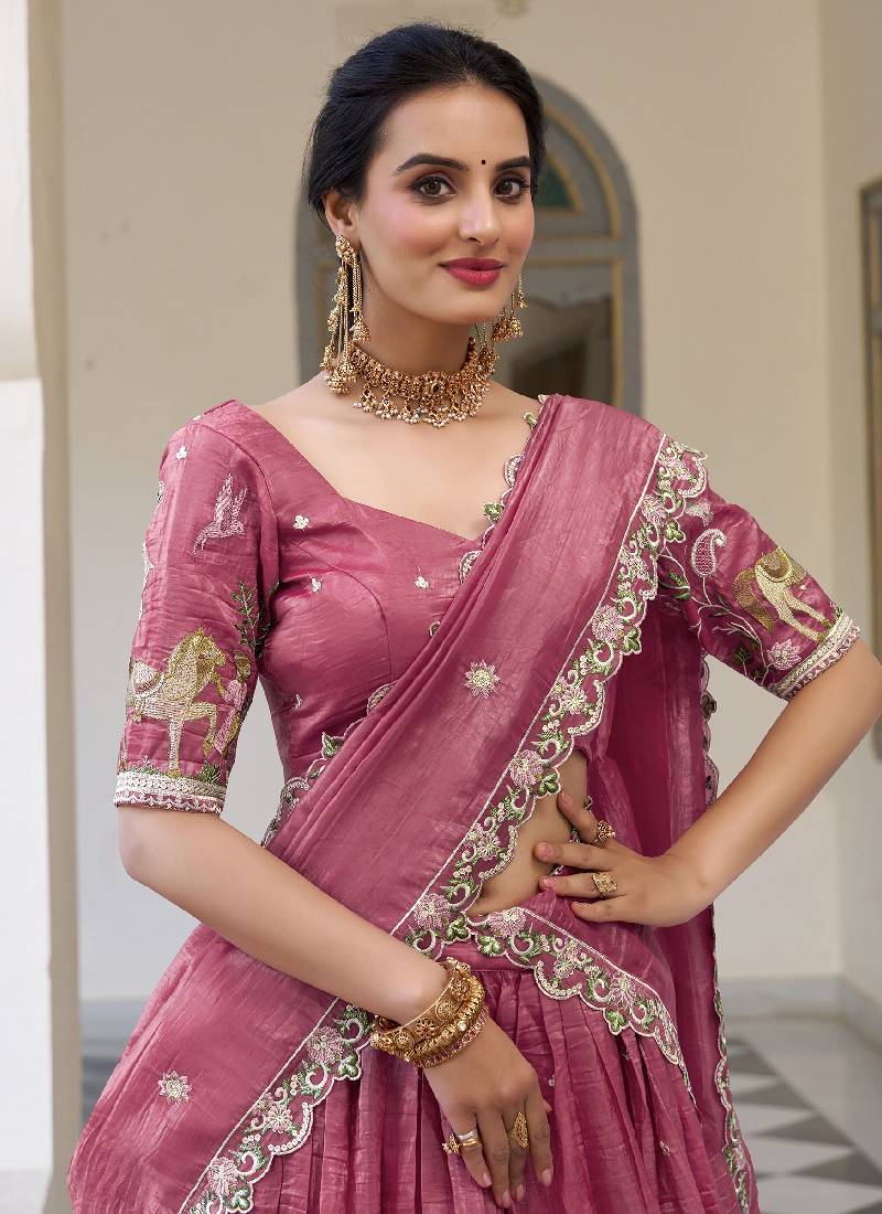 Spectacular Sequence Embroidered Silk Pink Lehenga Choli For Wedding