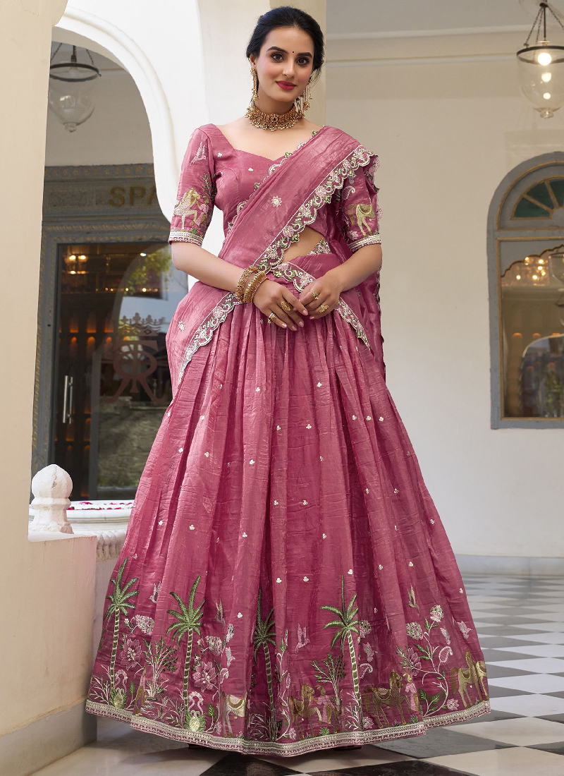 Spectacular Sequence Embroidered Silk Pink Lehenga Choli For Wedding