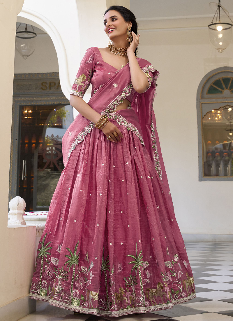Spectacular Sequence Embroidered Silk Pink Lehenga Choli For Wedding