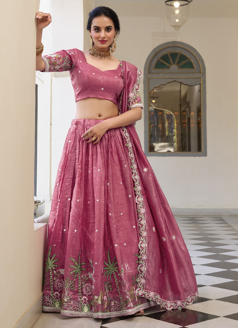 Spectacular Sequence Embroidered Silk Pink Lehenga Choli For Wedding