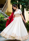Spectacular Silk Sequence Embroidery Work Beige Lehenga Choli Set