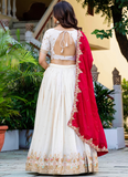 Spectacular Silk Sequence Embroidery Work Beige Lehenga Choli Set