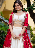 Spectacular Silk Sequence Embroidery Work Beige Lehenga Choli Set