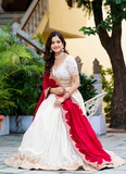 Spectacular Silk Sequence Embroidery Work Beige Lehenga Choli Set