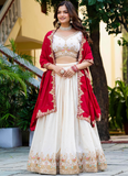 Spectacular Silk Sequence Embroidery Work Beige Lehenga Choli Set