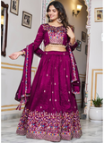 Spectacular Vichitra Silk Hand Work Wine Wedding Wear Lehenga Choli