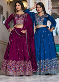 Spectacular Vichitra Silk Hand Work Wine Wedding Wear Lehenga Choli