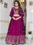 Spectacular Vichitra Silk Hand Work Wine Wedding Wear Lehenga Choli