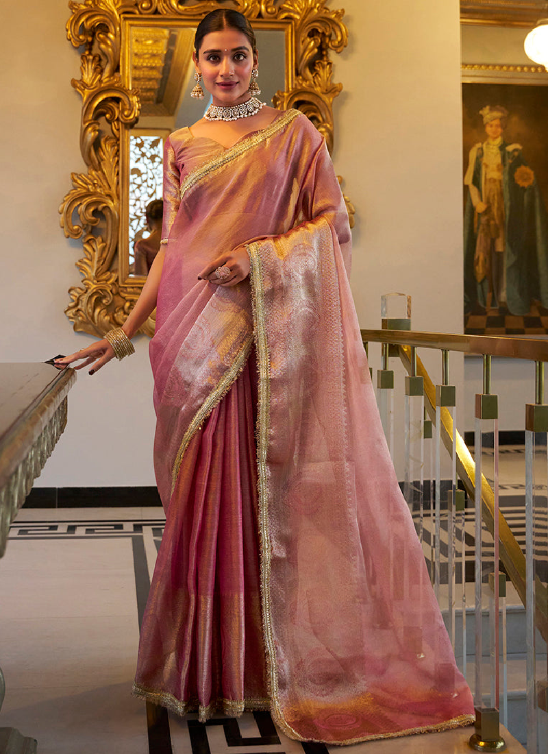 Spectacular Wedding Wear Tissue Silk Zari Weaving Light Pink Saree