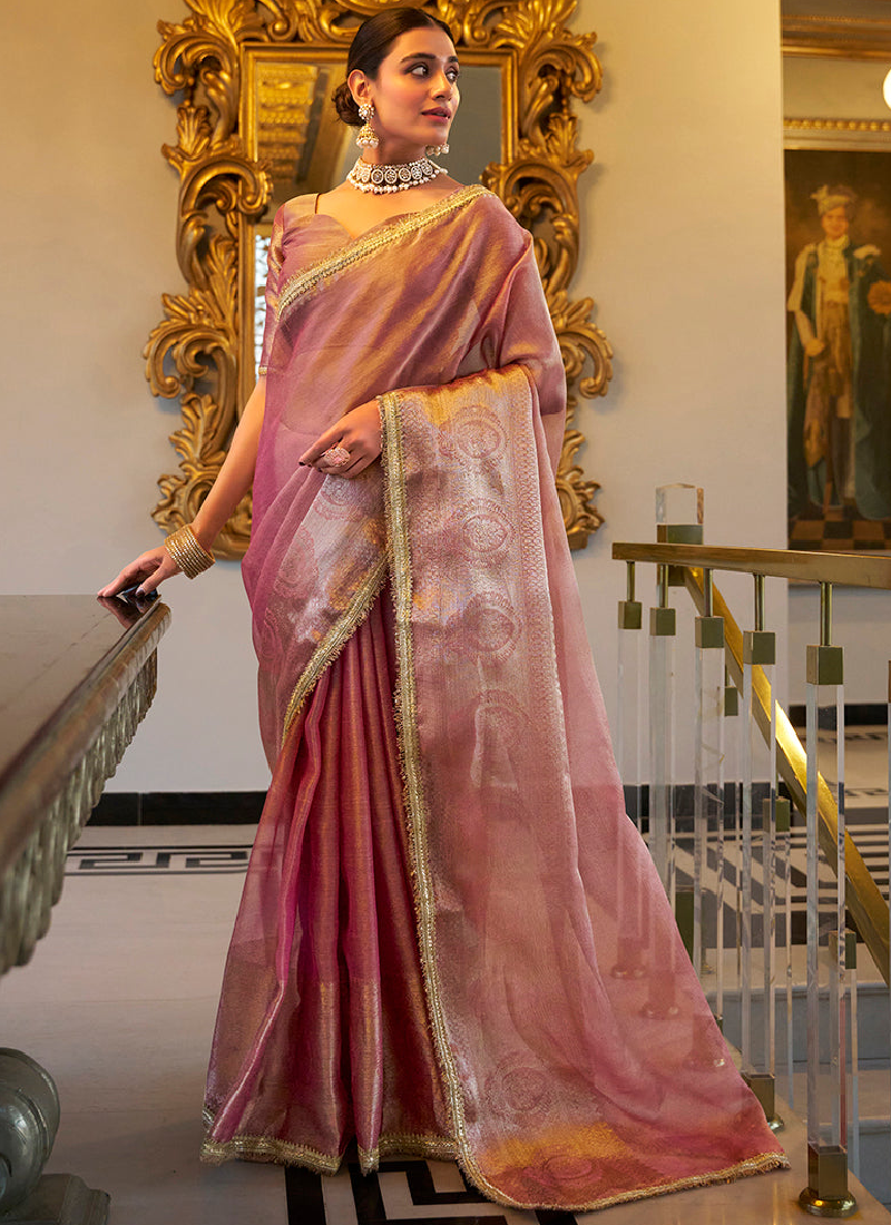 Spectacular Wedding Wear Tissue Silk Zari Weaving Light Pink Saree