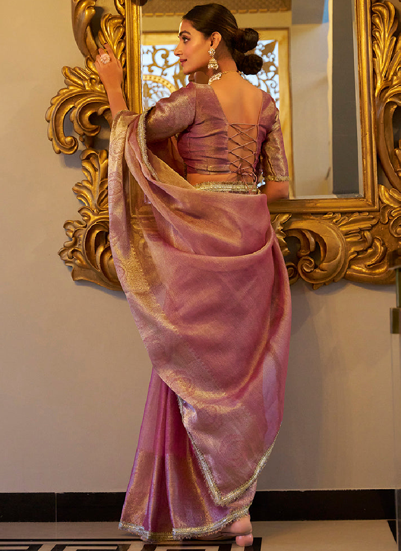 Spectacular Wedding Wear Tissue Silk Zari Weaving Light Pink Saree