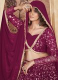 Striking Foil Work Rani Pink Georgette Lehenga Choli For Occasion