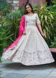 Stylish Off White Tissue Silk Cording Embroidery Wedding Lehenga Choli