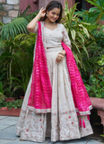 Stylish Off White Tissue Silk Cording Embroidery Wedding Lehenga Choli