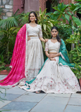 Stylish Off White Tissue Silk Cording Embroidery Wedding Lehenga Choli