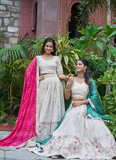 Stylish Off White Tissue Silk Cording Embroidery Wedding Lehenga Choli