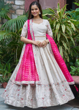 Stylish Off White Tissue Silk Cording Embroidery Wedding Lehenga Choli