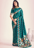 Teal Green Zari Weaving Work Banarasi Silk Festive Saree With Blouse