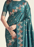 Teal Green Zari Weaving Work Banarasi Silk Festive Saree With Blouse