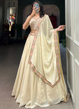 Thread Embroidered Beige Georgette Indian Festive Lehenga Choli