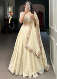 Thread Embroidered Beige Georgette Indian Festive Lehenga Choli