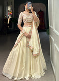 Thread Embroidered Beige Georgette Indian Festive Lehenga Choli