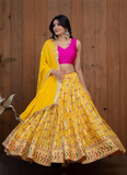 Thread Embroidered Georgette Yellow Perfect Haldi Outfit