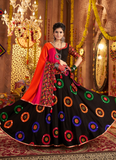 Thread Real Mirror Viscose Cotton Navratri Special Black Lehenga Choli