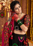 Thread Real Mirror Viscose Cotton Navratri Special Black Lehenga Choli