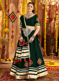 Thread Real Mirror Viscose Rayon Dark Green Traditional Lehenga Choli