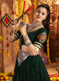 Thread Real Mirror Viscose Rayon Dark Green Traditional Lehenga Choli
