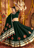 Thread Real Mirror Viscose Rayon Dark Green Traditional Lehenga Choli