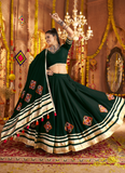 Thread Real Mirror Viscose Rayon Dark Green Traditional Lehenga Choli
