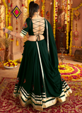 Thread Real Mirror Viscose Rayon Dark Green Traditional Lehenga Choli