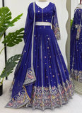 Thread Sequence Work Faux Georgette Royal Blue Lehenga Choli For Women