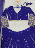 Thread Sequence Work Faux Georgette Royal Blue Lehenga Choli For Women