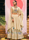 Thread Zari Work Cream Occasional Wear Shimmer Silk Lehenga Choli Set