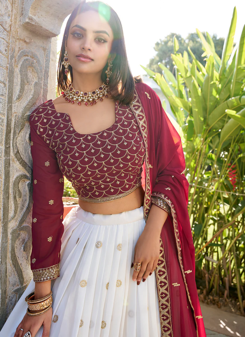 Timeless White Party Wear Georgette Sequins Embroidered Lehenga Choli