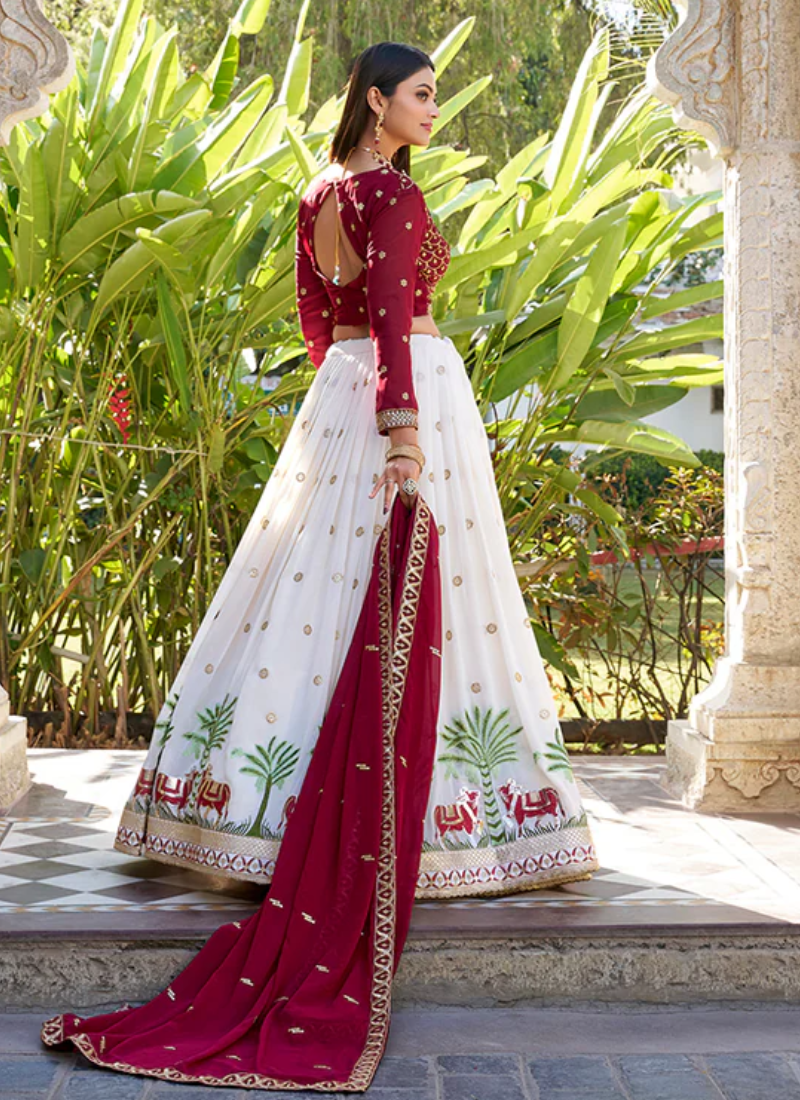 Timeless White Party Wear Georgette Sequins Embroidered Lehenga Choli