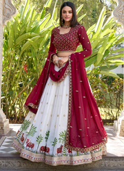 Timeless White Party Wear Georgette Sequins Embroidered Lehenga Choli