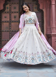 Tissue Silk Embroidered Off White Lehenga Choli With Pink Dupatta