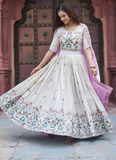 Tissue Silk Embroidered Off White Lehenga Choli With Pink Dupatta