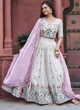 Tissue Silk Embroidered Off White Lehenga Choli With Pink Dupatta