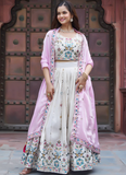 Tissue Silk Embroidered Off White Lehenga Choli With Pink Dupatta