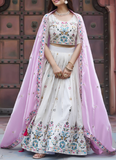 Tissue Silk Embroidered Off White Lehenga Choli With Pink Dupatta