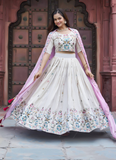 Tissue Silk Embroidered Off White Lehenga Choli With Pink Dupatta