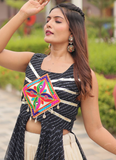 Traditional Black Gamthi Embroidered Shrug With Beige Cotton Lehenga
