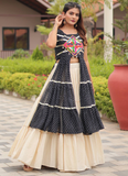 Traditional Black Gamthi Embroidered Shrug With Beige Cotton Lehenga