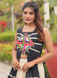 Traditional Black Gamthi Embroidered Shrug With Beige Cotton Lehenga