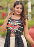 Traditional Black Gamthi Embroidered Shrug With Beige Cotton Lehenga